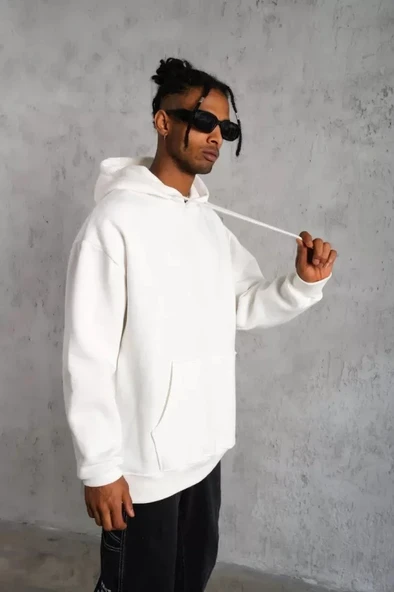 MDB Erkek Düz Kapüşonlu weat  Beyaz - Resim 2