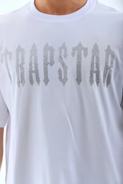 MDB Unisex Oversize Taşlı Bisiklet Yaka Thirt  Beyaz - Resim 3