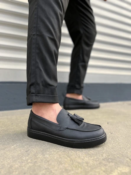 JY153 Bloom Bağcıksız Püsküllü Cilt Erkek Günlük Spor Klasik Ayakkabı CST - Siyah ürün görseli