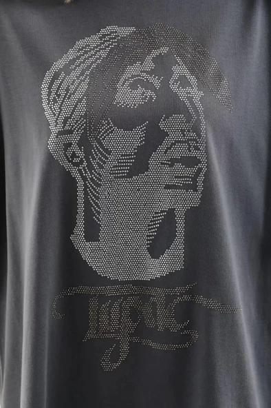 MDB Unisex Taş Desenli Oversize Thirt  Füme - Resim 2