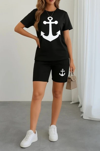 MDB Kadın Kısa Kollu çapa Baskılı Viskon Ikili Takım ürün görseli