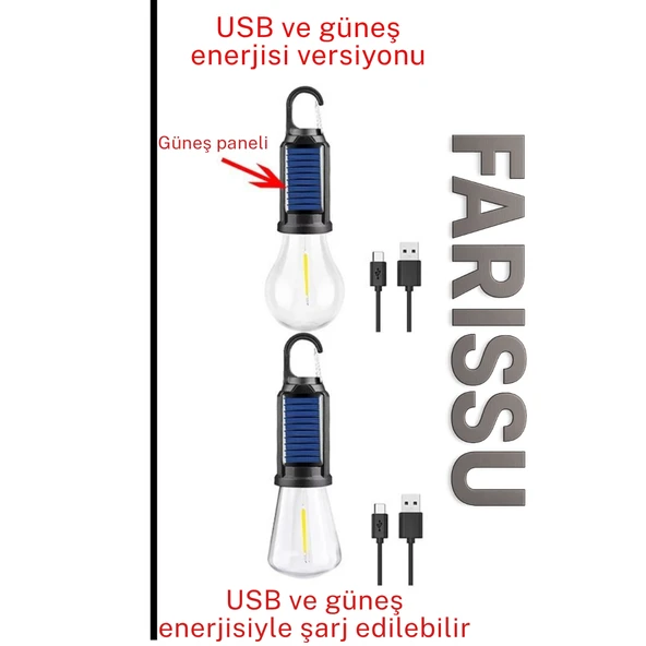 ALASKA T01-B Type-C ve Solar Şarjlı Sıcak Işık (Warm Light) Kamp Lambası - 6