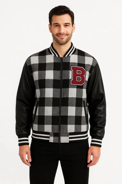 MDB Kolları uni Deri Içi Astarlı Oduncu Kolej Içi Ceket  Gri - Resim 2