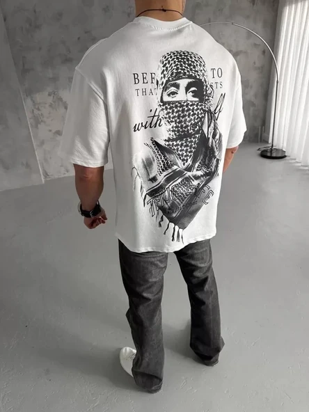 MDB Unisex Baskılı Oversize Thirt  Beyaz - Resim 4