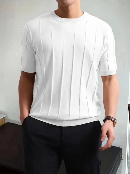 MDB Erkek Kısa Kollu Bisiklet Yaka çizgili Triko Tshirt ürün görseli 1