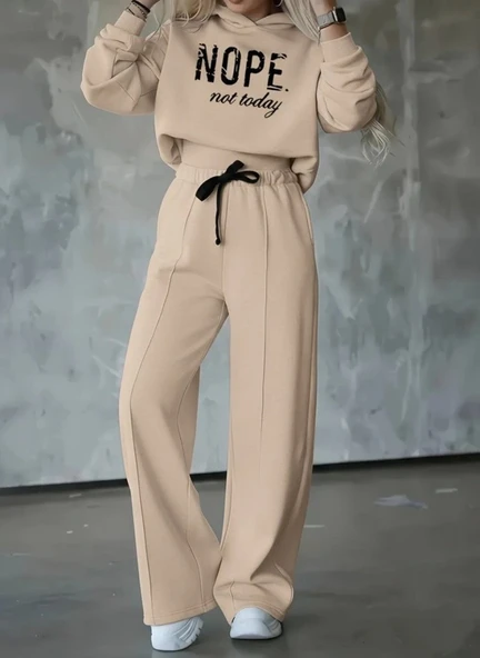 MDB Kadın Uzun Kollu Nope Baskılı Beli Ribanalı Ikili Takım ürün görseli 1