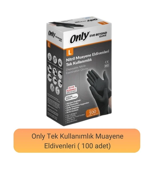 Only Evo Beyond Siyah Pudrasız Nitril Eldiven - Muayne İş Eldiveni - Large - 100'lü 5 Paket - Resim 3