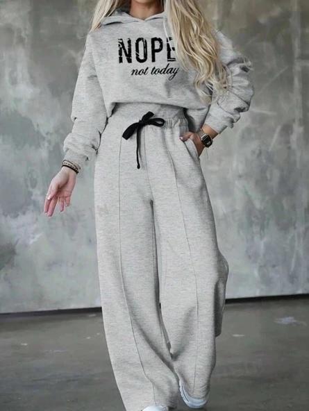 MDB Kadın Uzun Kollu Nope Baskılı Beli Ribanalı Ikili Takım ürün görseli 1