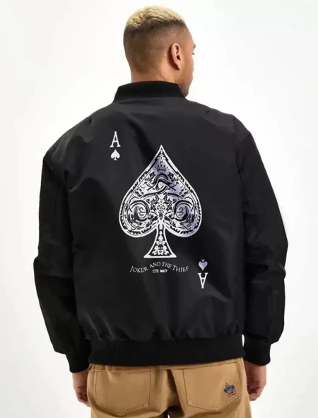 MDB Unisex Uzun Kol Baskılı Bomber Ceket  iyah ürün görseli 1