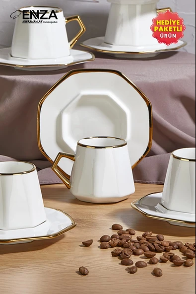 Kahramanlar Milas 6'lı 12 Parça Porselen Kahve Fincanı Takımı - Resim 2
