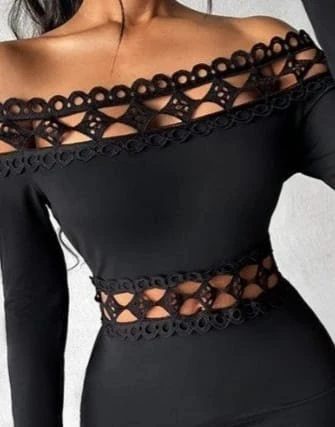 MDB Kadın Uzun Kollu Madonna Dantel Yaka Yırtmaçlı Midi Dalgıç Elbise - Resim 2