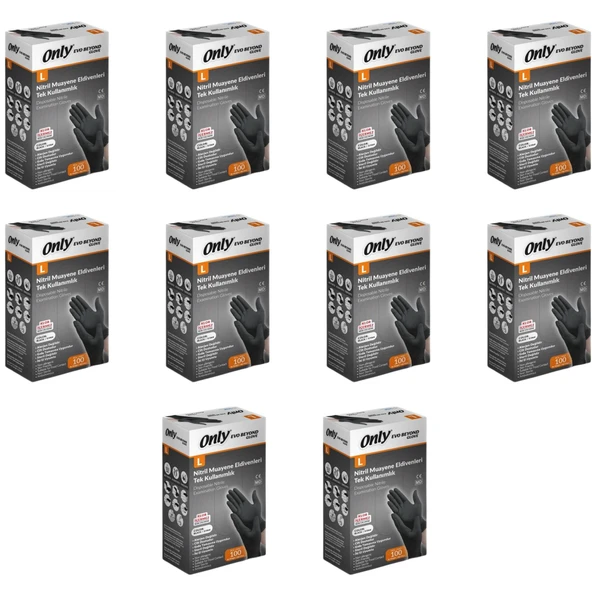 Only Evo Beyond Siyah Pudrasız Nitril Eldiven - Muayne İş Eldiveni - Large - 100'lü 20 Paket - Resim 7