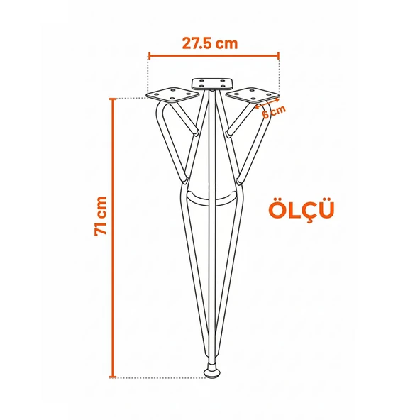 Rüzgar 71 cm Siyah Metal Masa ve Sehpa Ayağı Dayanıklı Mobilya Destek Yükseltici Ayak Modern Tasarım - Resim 3