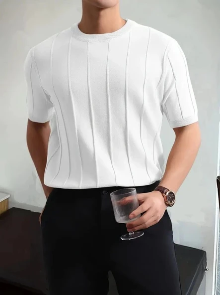 MDB Erkek Kısa Kollu Bisiklet Yaka çizgili Triko Tshirt - Resim 5