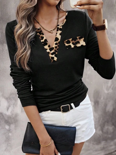 MDB Kadın Uzun Kollu V Yakalı Kaşkorse Bluz - Resim 4