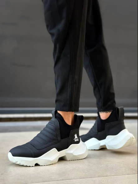 ET0401 Bağcıksız Rahat Yüksek Taban Siyah Erkek Spor Yarım Bilek Bot - Resim 2