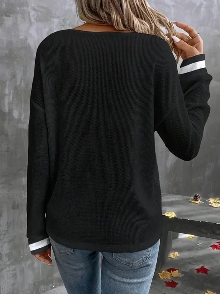 MDB Kadın Uzun Kollu V Yakalı Waffle Bluz - Resim 4