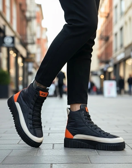 ET0811 Yüksek Siyah Taban Paraşüt Kumaş Turuncu Cilt Detaylı Yarım Bilek Spor Bot ürün görseli