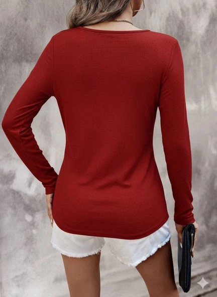 MDB Kadın Uzun Kollu V Yakalı Kaşkorse Bluz - Resim 3