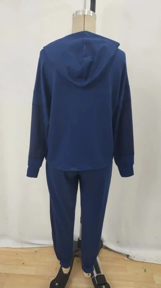 MDB Kadın Uzun Kollu Kapşonlu Viskon Iki Iplik Bluz Ve Pantolon Ikili Takım - Resim 6