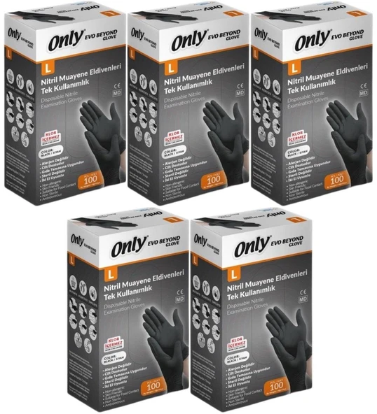 Only Evo Beyond Siyah Pudrasız Nitril Eldiven - Muayne İş Eldiveni - Large - 100'lü 20 Paket - Resim 9