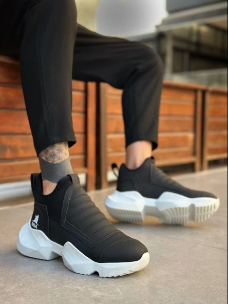 ET0401 Bağcıksız Rahat Yüksek Taban Siyah Erkek Spor Yarım Bilek Bot ürün görseli