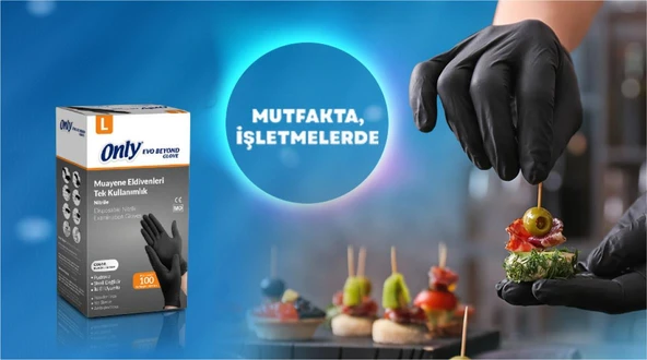 Only Evo Beyond Siyah Pudrasız Nitril Eldiven - Muayne İş Eldiveni - Large - 100'lü 5 Paket - Resim 5
