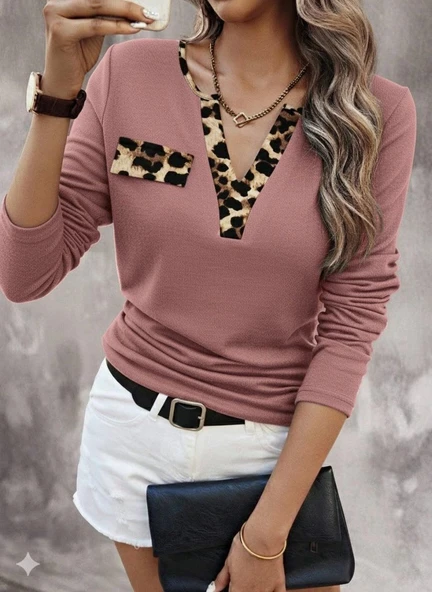 MDB Kadın Uzun Kollu V Yakalı Kaşkorse Bluz ürün görseli 1