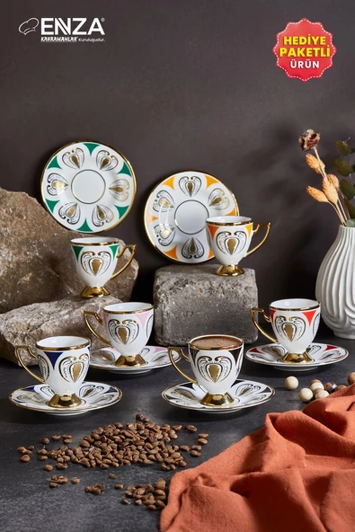 Kahramanlar Hera 6'lı 12 Parça Porselen Kahve Fincanı Takımı ürün görseli