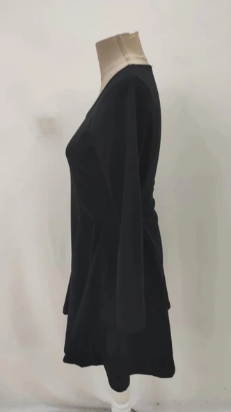 MDB Kadın Uzun Kollu Kare Yakalı Mini Ithal Krep Elbise - Resim 6