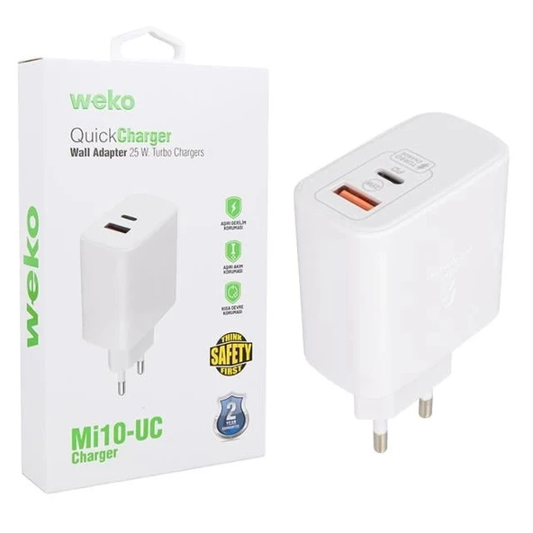 Weko WK-21446 S11-UC 25 Watt 3.0 Amper Type-C + USB Telefon Şarj Başlık Adaptörü ürün görseli