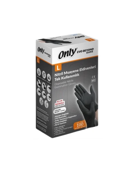 Only Evo Beyond Siyah Pudrasız Nitril Eldiven - Muayne İş Eldiveni - Large - 100'lü 3 Paket - Resim 2