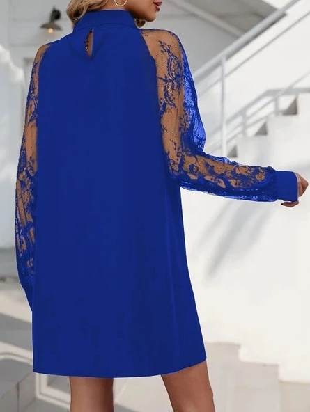 MDB Kadın Uzun Kollu Damla Detaylı Sandy Mini Elbise - Resim 2