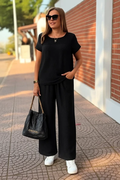 MDB Kadın Kısa Kollu Yakası Açık Aerobin Bluz Ve Pantolon Ikili Takım ürün görseli