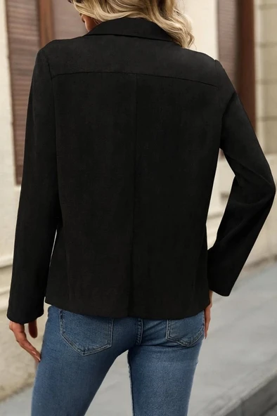 MDB Kadın Uzun Kollu önü Açık Yakalı Süet Ceket - Resim 3