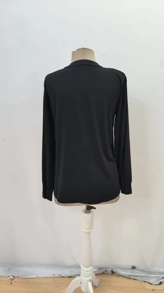 MDB Kadın Uzun Kollu Yakalı Yakadan Bağcıklı Düğmeli Sandy Bluz - Resim 7