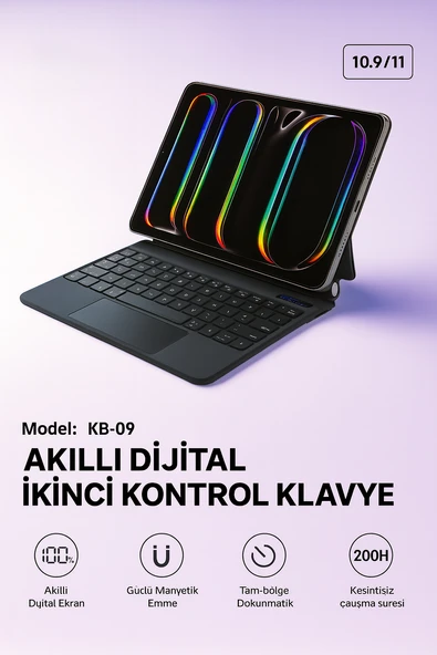 KB09 Kablosuz Klavye  Touchpadli Dijital Ekranlı  Türkçe Q Siyah - 5