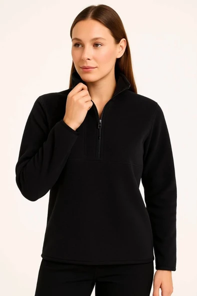 MDB Polar Kazak – Dik Yaka, Yarım Fermuarlı, Fermuarlı Göğüs Cepli, iyah Biyeli, Kışlık Rahat Regular Fit Günlük odel  i - Resim 3