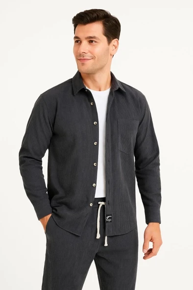 MDB Erkek Kadife Oversize Takım – Gömlek Ve Pantolon İkili et Füme Corduroy Şıklığı, Rahat Ve Zarif Duruş Yumuşak Dokulu