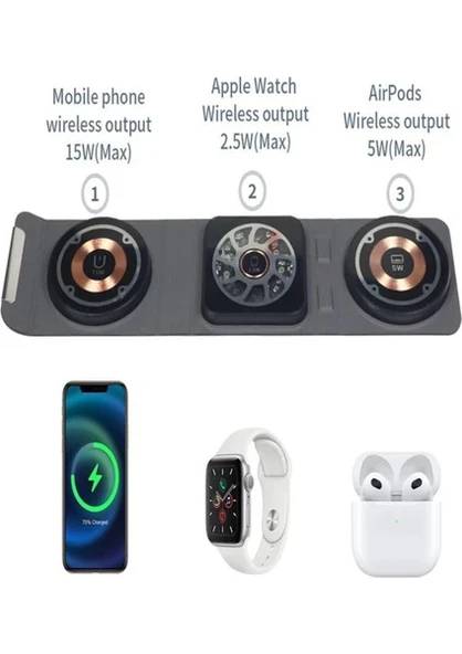 AW14 3in1, 15 Watt Katlanabilir Wireless Şarj Standı - Resim 4
