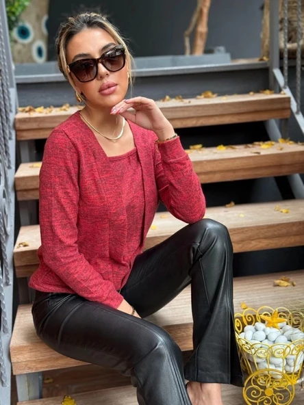 MDB Kadın Uzun Kollu Kruvaze Yaka Kol Ve Etek Ucu Manşet Detay Yumoş Bluz - Resim 8