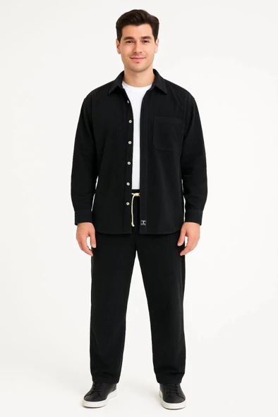 MDB Erkek Kadife Oversize Takım – Gömlek Ve Pantolon İkili et Füme Corduroy Şıklığı, Rahat Ve Zarif Duruş Yumuşak Dokulu