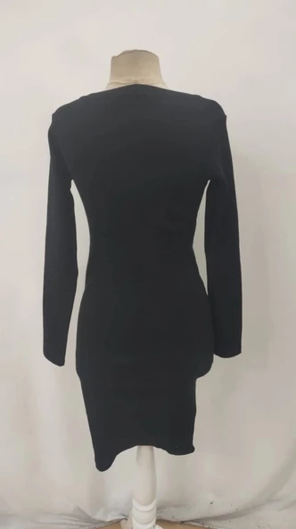 MDB Kadın Uzun Kollu V Yakalı Kısa Kaşkorse Elbise - Resim 8