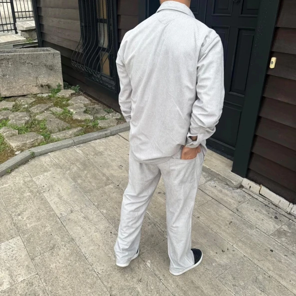 MDB Erkek Kadife Oversize Takım – Gömlek Ve Pantolon İkili et Füme Corduroy Şıklığı, Rahat Ve Zarif Duruş Yumuşak Dokulu - 3