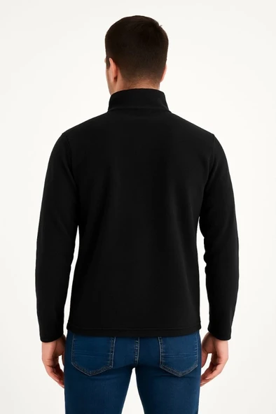 MDB Erkek Polar Kazak – Dik Yaka, Yarım Fermuarlı, Fermuarlı Göğüs Cepli, iyah Biyeli, Kışlık Rahat Regular Fit Günlük o - Resim 3