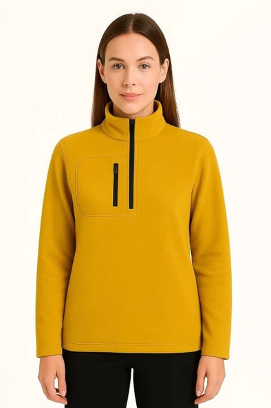 MDB Polar Kazak – Dik Yaka, Yarım Fermuarlı, Fermuarlı Göğüs Cepli, iyah Biyeli, Kışlık Rahat Regular Fit Günlük odel  a - Resim 2