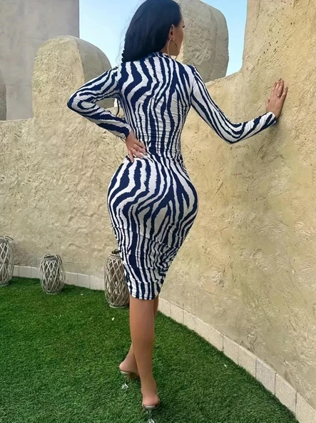 MDB Kadın Uzun Kollu Mikro Midi Elbise - Resim 7