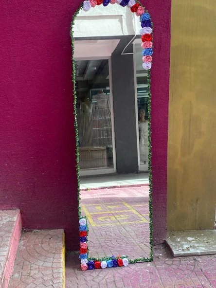 Gold Çerçeveli 34 Gül ve Sarmaşık Detaylı Dekoratif Oval Boya Aynası 180x50 cm Vibe Desing - 4