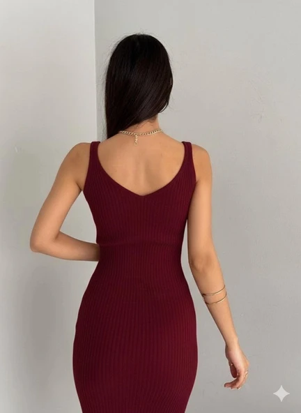 MDB Kadın Uzun Kollu Delikli Kazak Askılı Elbise Triko Ikili Takım - 3