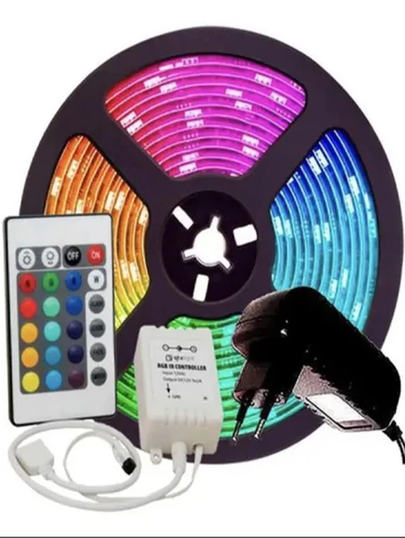 5 Metre Tak Çalıştır Kumandalı, 96 Renk RGB Şerit Led TV Ünitesi, Mutfak Tezgahı, Vitrin, Tavan Ledi ürün görseli 1